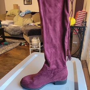 Torrid burgundy soft faux suede tie up knee high boot. Worn twice, size 10.5